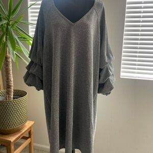 Gray V-Neck Ruffle Sleeve Mini Dress